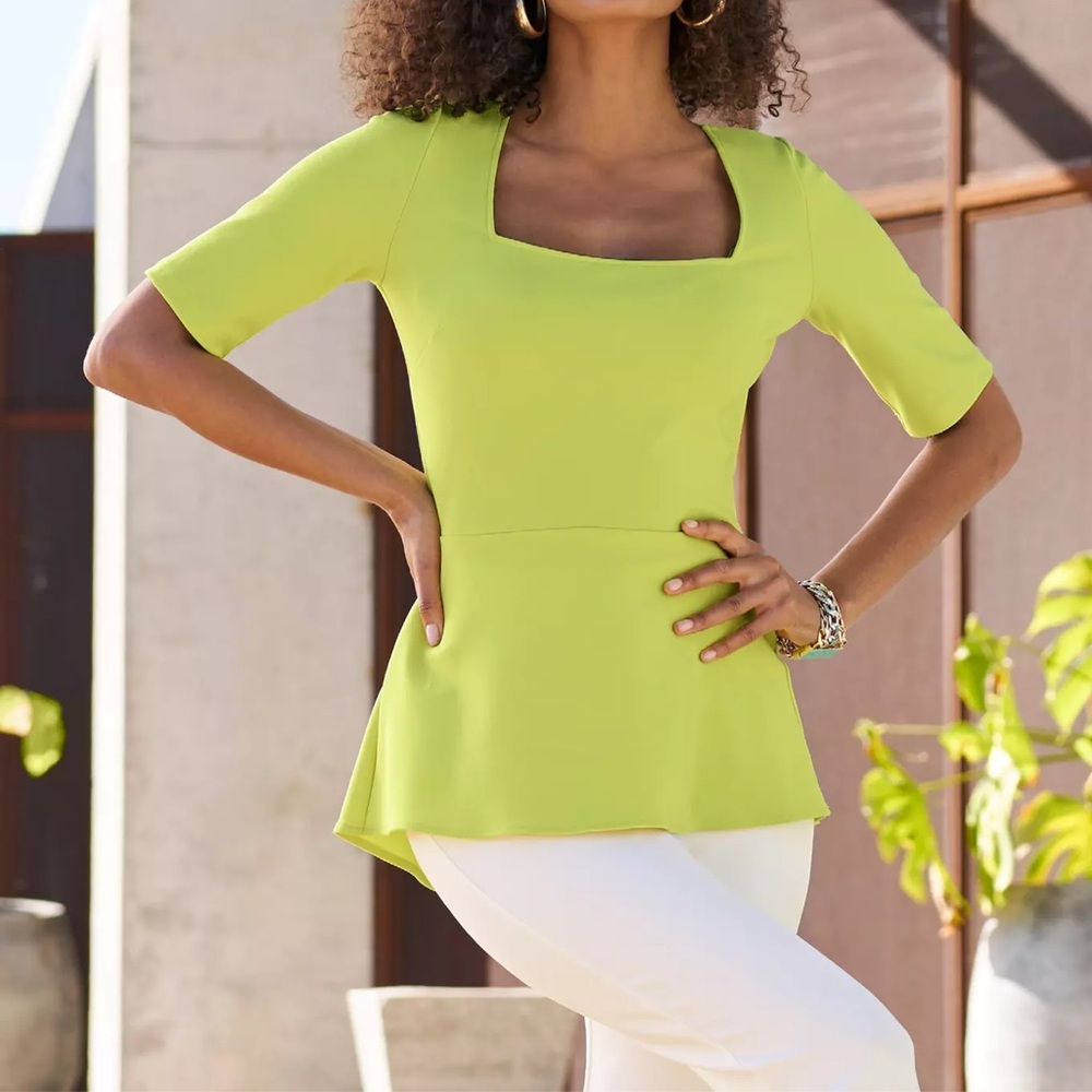Boston Proper Beyond Travel Square Neck Peplum Top